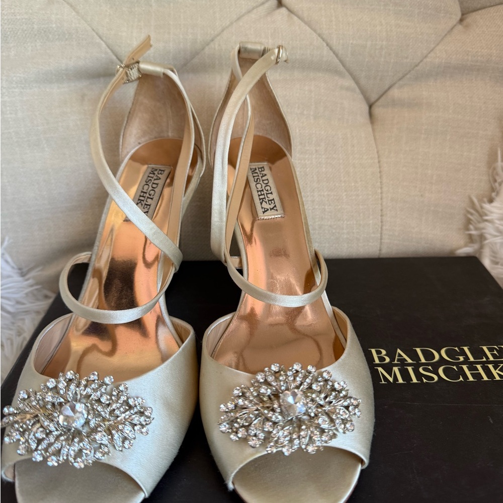 Badgley Mischka Cream Heels with Crystal Embellishments